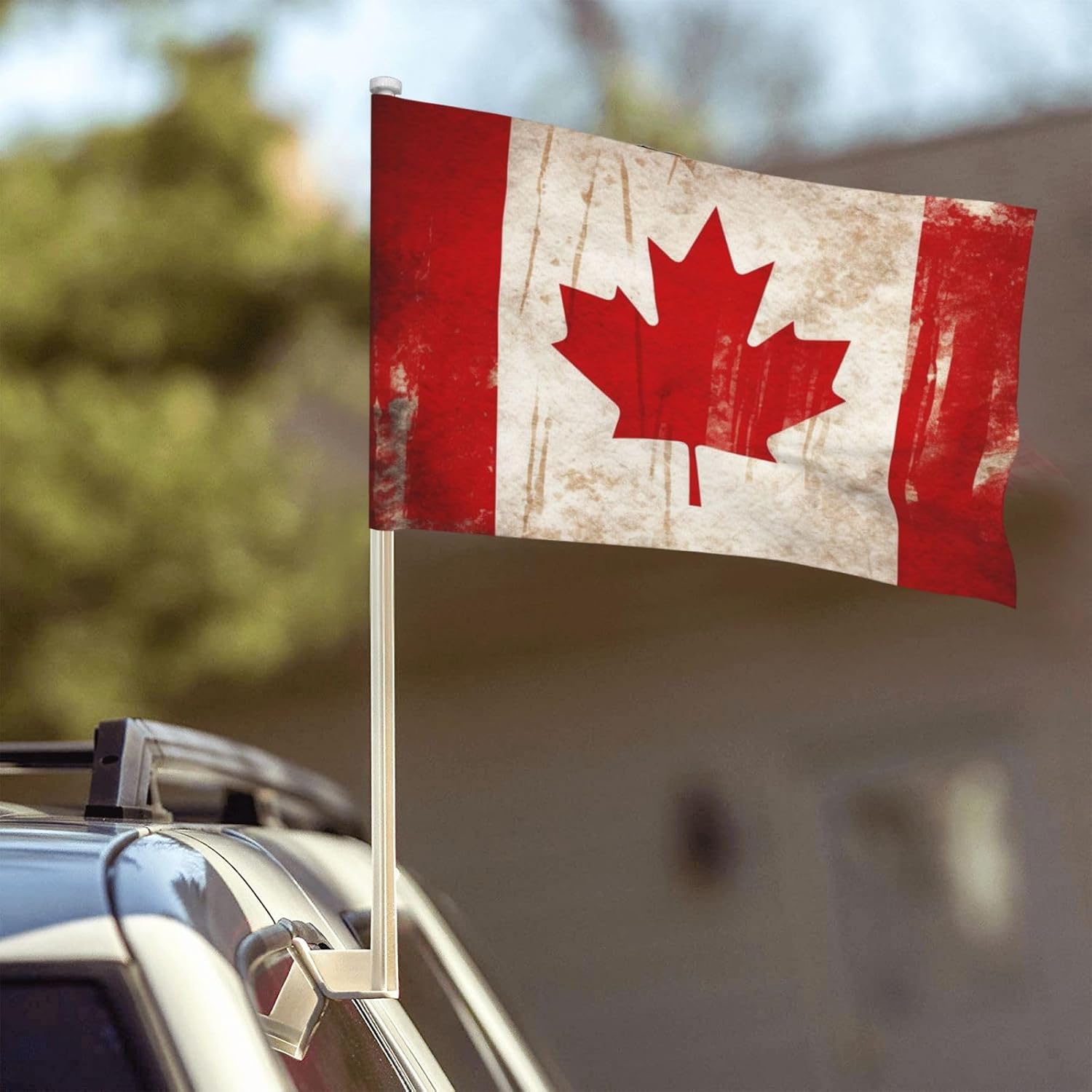 Retro Canada Flag Car Flags 12"X18" Double Sided Fade Resistant Car Window Clip Flag Double Stitched Mini Handheld Flag Banner For Most Vehicle Window