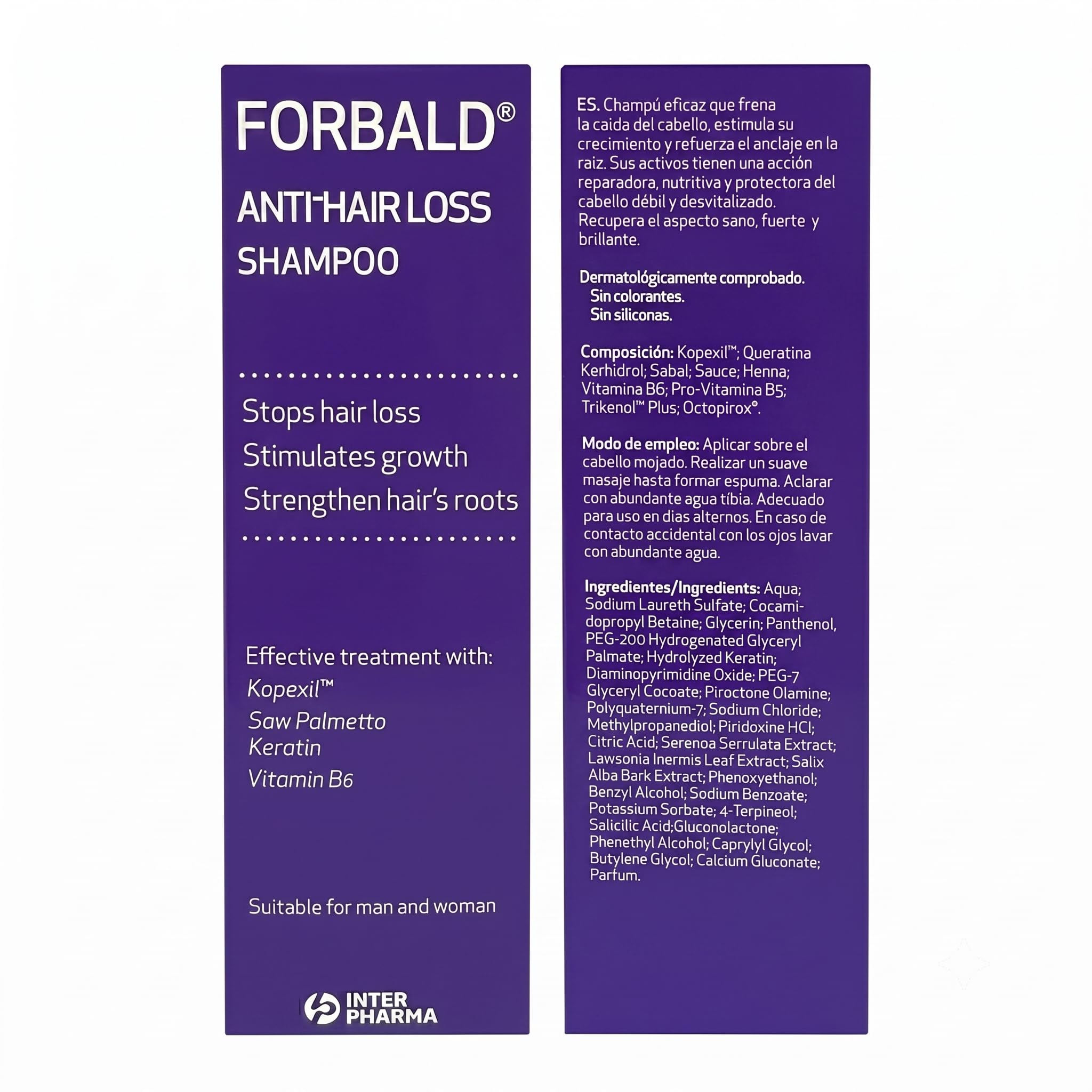 INTERPHARMA SA Forbald Champú Anticaída 250 ml con Kopexil, Queratina y Sabal