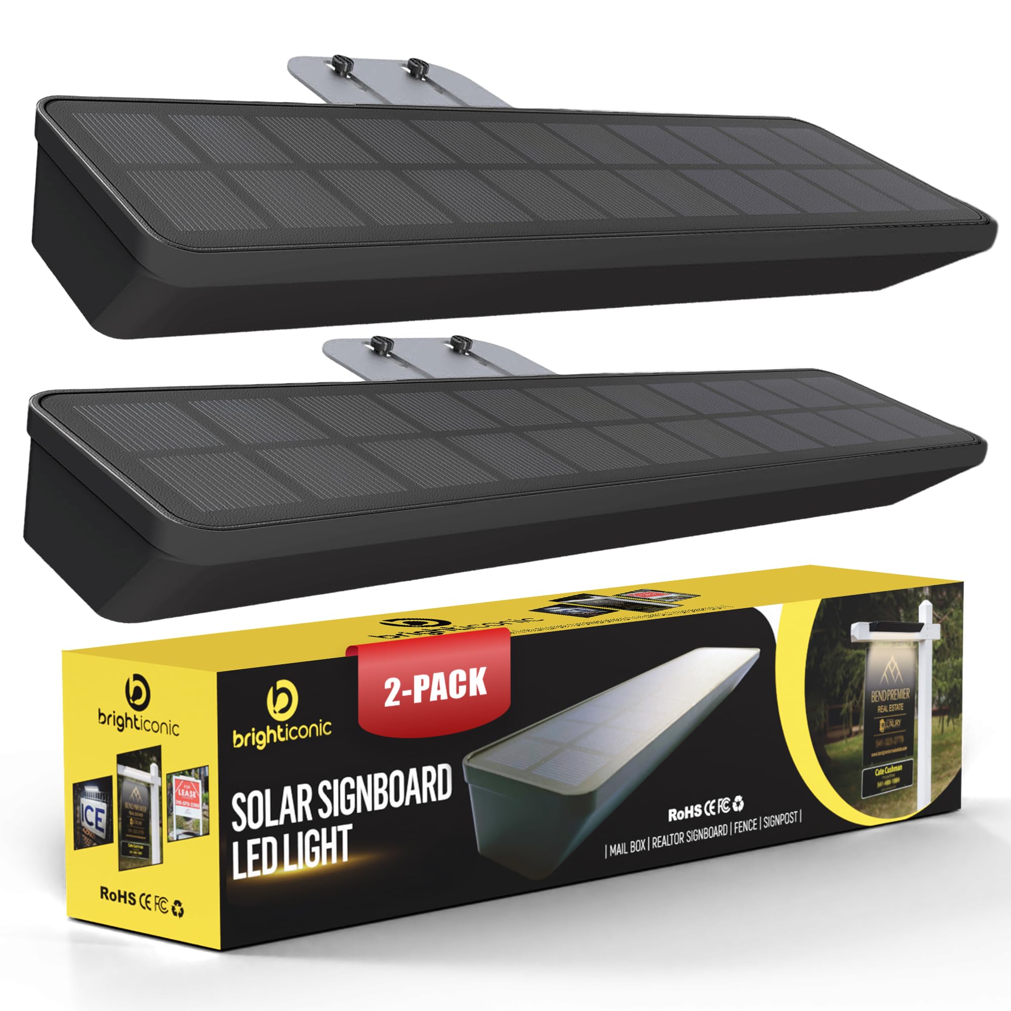 Brighticonic Lot de 2 lampes solaires étanchéité IP65, marche/arrêt automatique, lumiyre extérieure pour entreprise et location