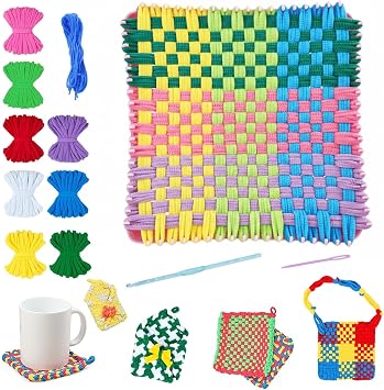 Kqiang Weaving Loom Kit for Adults Potholder Loom Kit DIY Arts and Crafts for Adults, Easy Rainbow Loom Knitting for Beginners,Gift Ideas