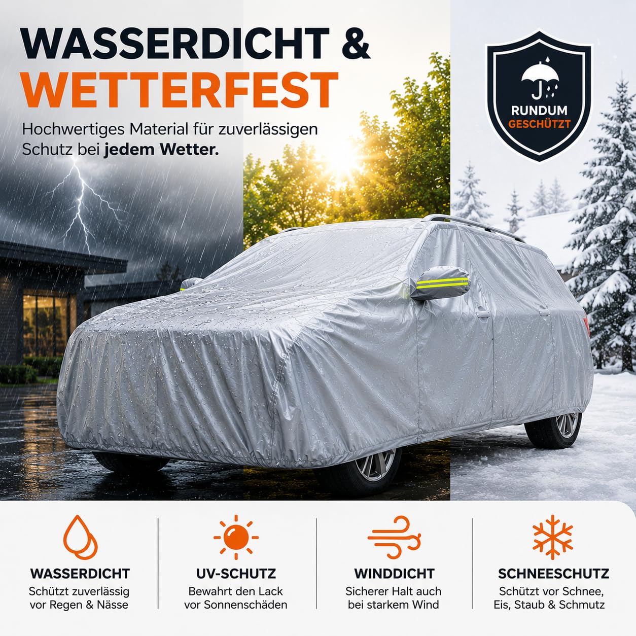 Housse de protection étanche pour SUV pour la protection et la couverture de voiture, véhicule : bâche de voiture en taille unique (1 x SUV (490 x 190 x 180 cm)