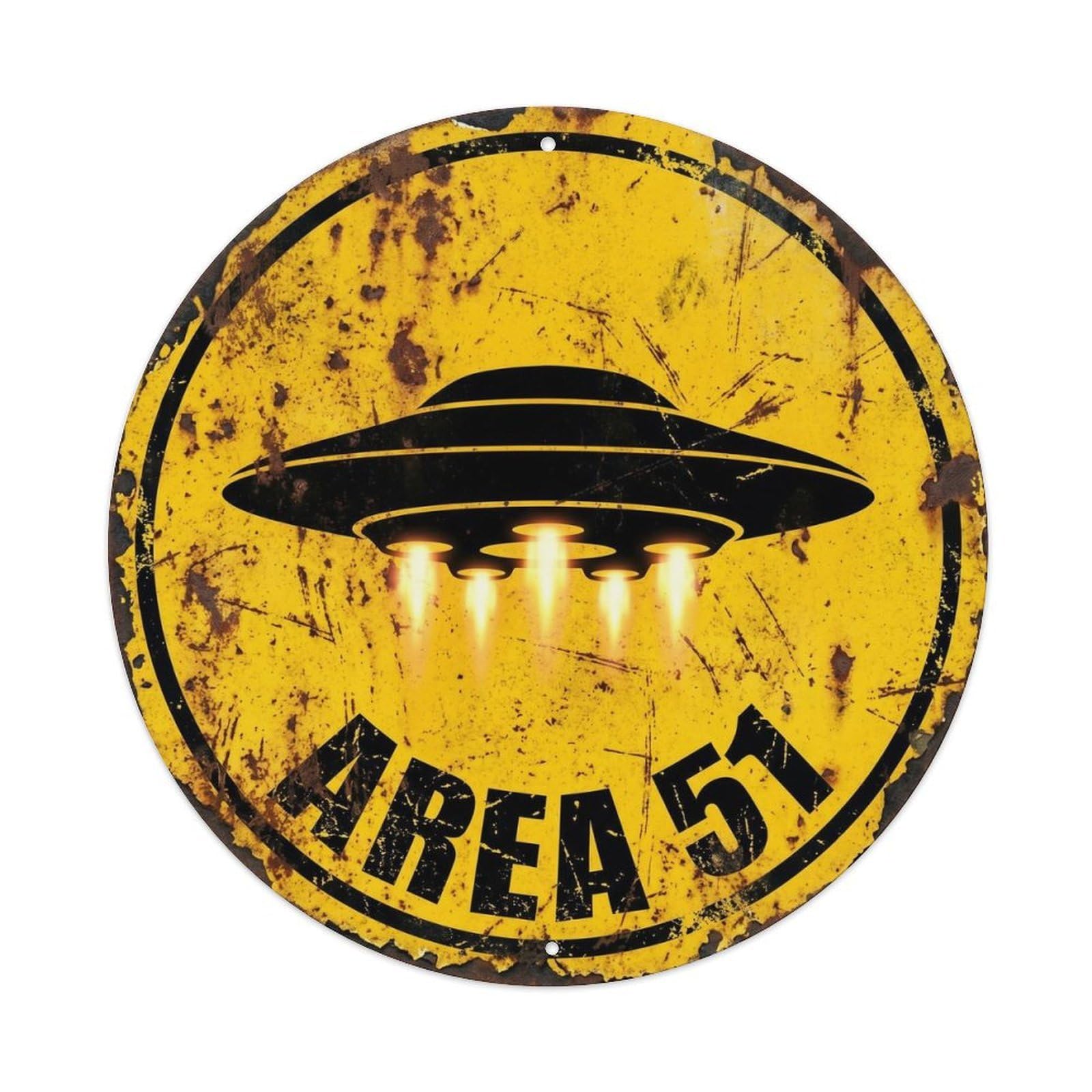 Area 51 Triple Beam Saucer Night Encounter Metal Tin Sign