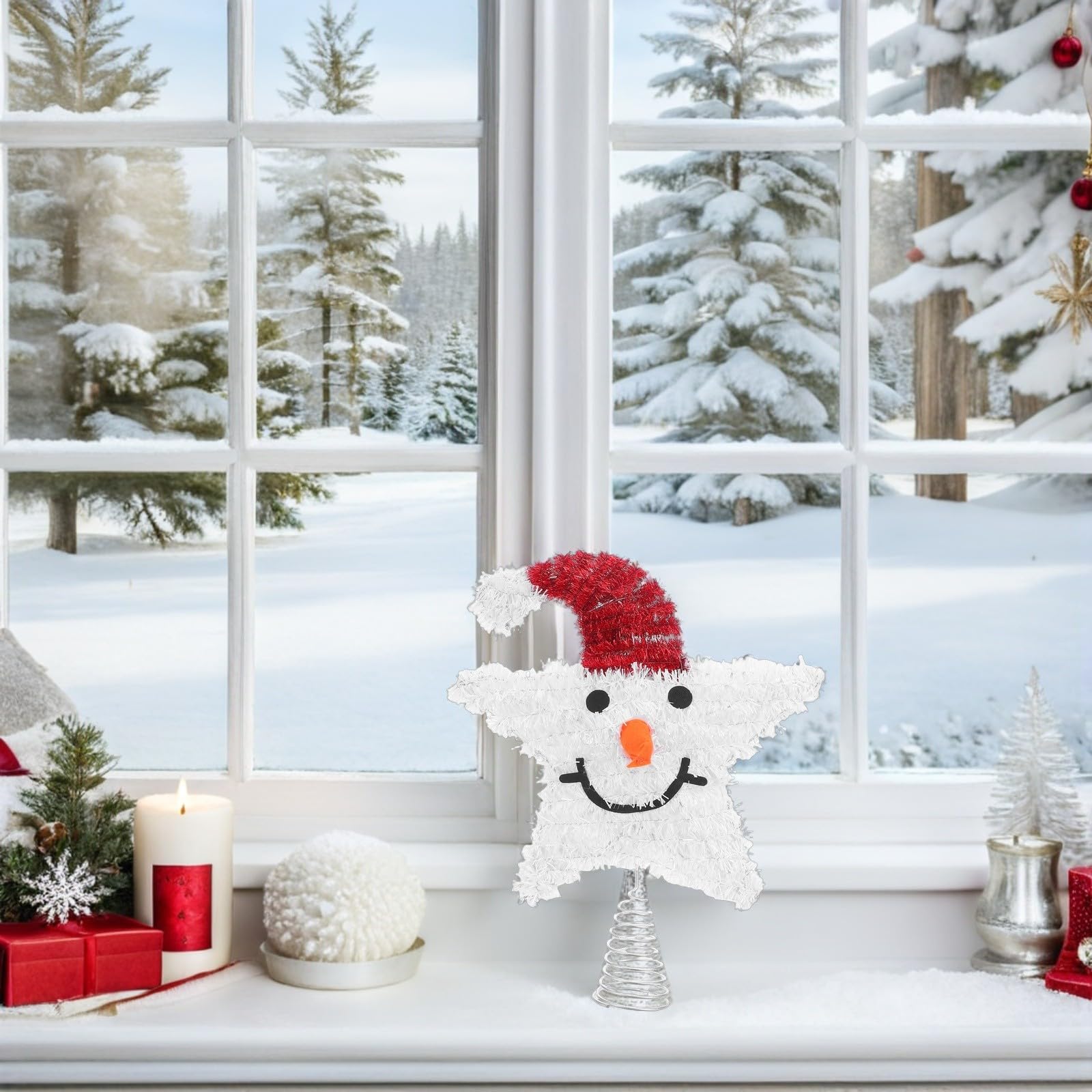 Beaupretty 4 Pièces Décoration de Sapin Bonhomme de Neige Étoile, Blanc,