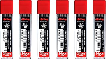 rOtring 0.7mm 2B Super Polymer Strong Dark Pencil Lead Refills for Mechanical Pencils - 144 Leads in Total - Pack of 6 Tubes