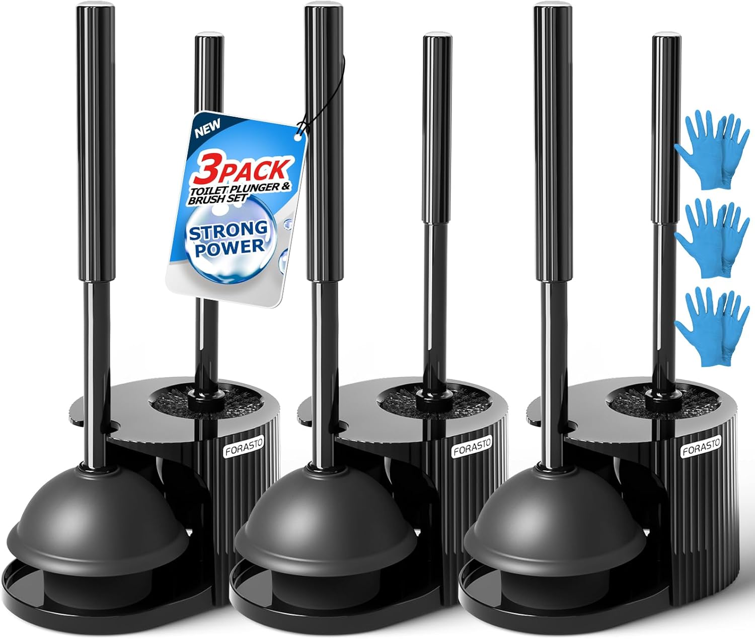 3Pack 2 in 1 Toilet Brush and Plunger Set, Extended Handle Plunger,Toilet Bowl Brush Plunger Set,Bathroom Cleaning Tools,Toilet Brush Plunger Combo,Cleaning Brush,Cleaning Supplies, Light gray