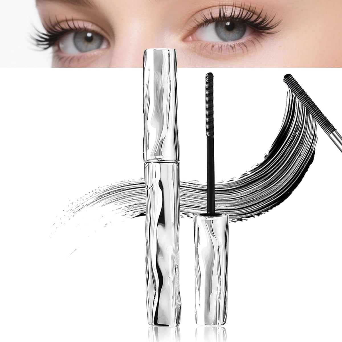 2026 Upgrade Waterproof Iron Wand Tube Mascara, Steel Tube Eyelash Primer, Tubular Eyelash Primer Curling Women, Tubular Fiber Mascara Black Natural for Old Women (1 Set Black)