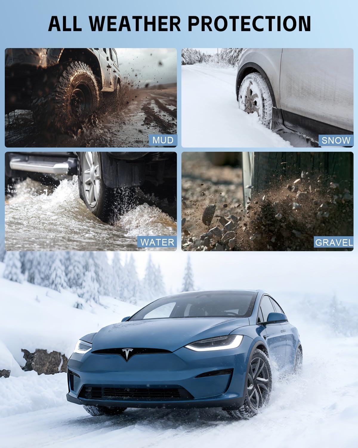 2021-2026 New Tesla Model X Mud Flaps [No Drilling, Protect Paint] All-Weather Splash Guards, Upgraded Thicker Version for Model X Accessories (Set of 4)