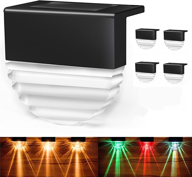 Lysliv Solar Fence Lights, 4 Pack Solar Lights Outdoor Garden Fence Waterproof Lighting Decorative Wall Lights LED Colour Changing Wireless for Patio, Stair, Yard, Pathways, Decking, Warm White