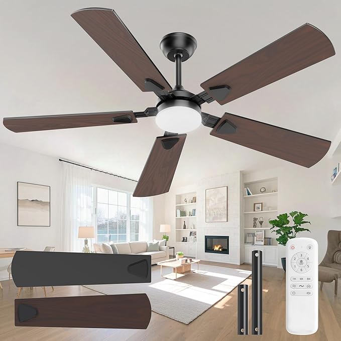 Ceiling Fans with Lights, 52 Inch Modern Ceiling Fans with Lights and Remote Control, DC Reversible Motor, Noiseless, 3CCT, Ceiling Fan for Bedroom, Living Room, Apartment Indoor/Outdoor Use