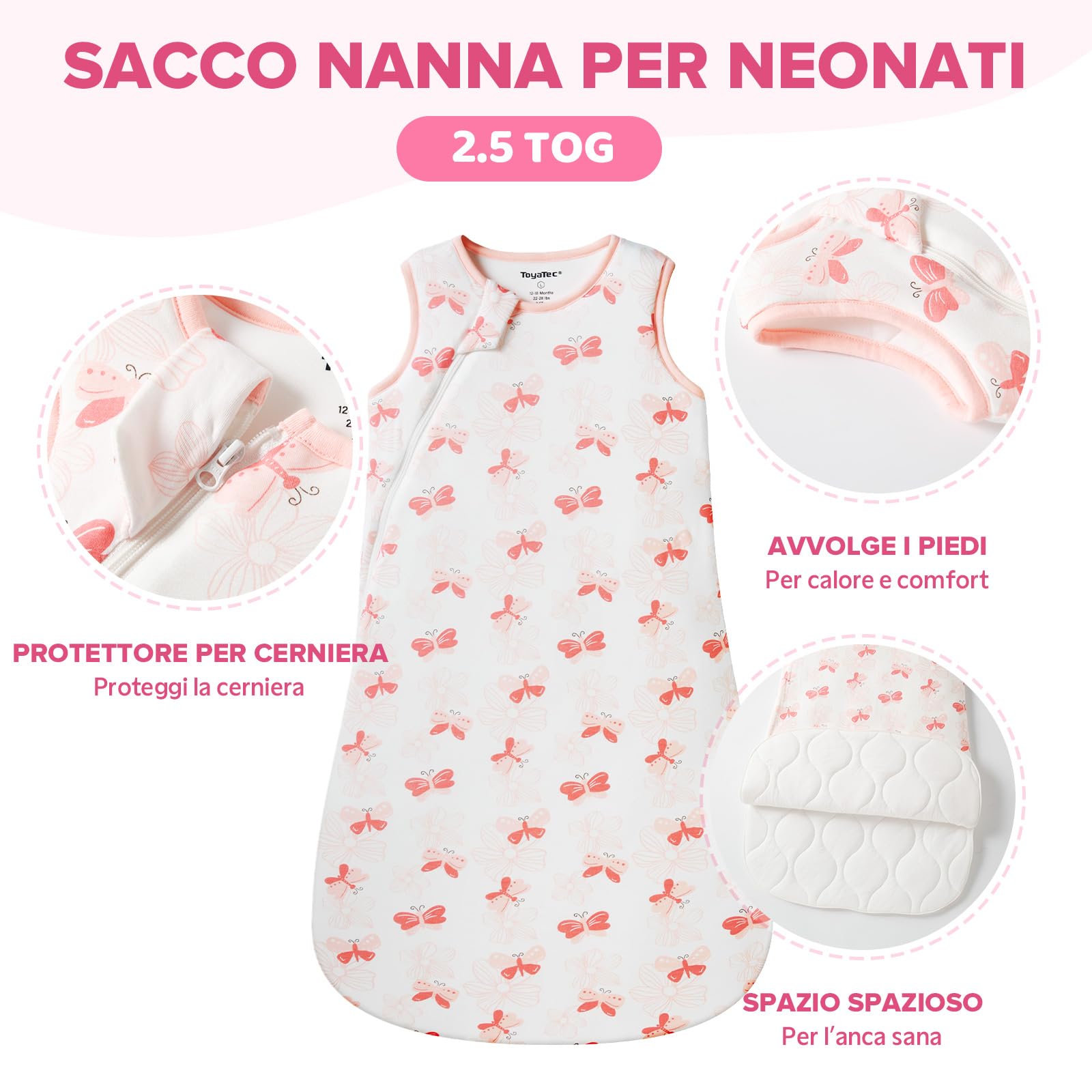 ToyaTec Sacco Nanna Bebé 2.5 Tog Super Morbido in Viscosa di Bambù, Sacco Nanna in Fibra di Bambù per Neonati, Coperta da Letto Autunno-Inverno