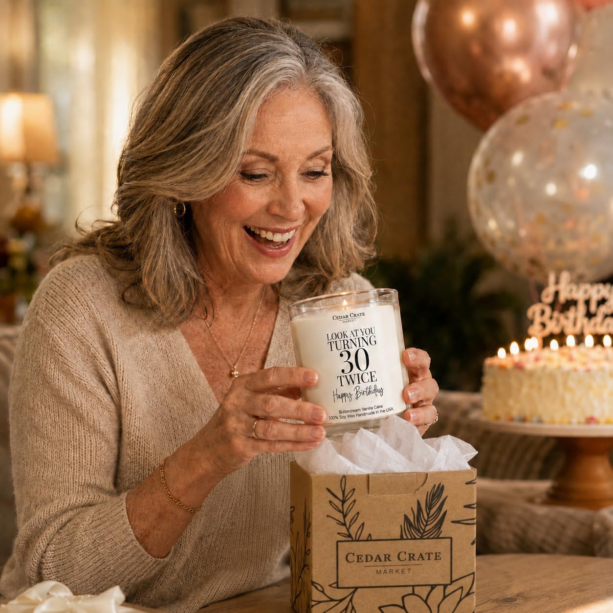 Cedar Crate Market 60th Birthday Gifts for Women Men, Happy 60th Birthday Decorations Candles Gift for Her Him, Funny 60 Years Old Ideas, Buttercream Vanilla Scented Soy Wax, Handmade in USA