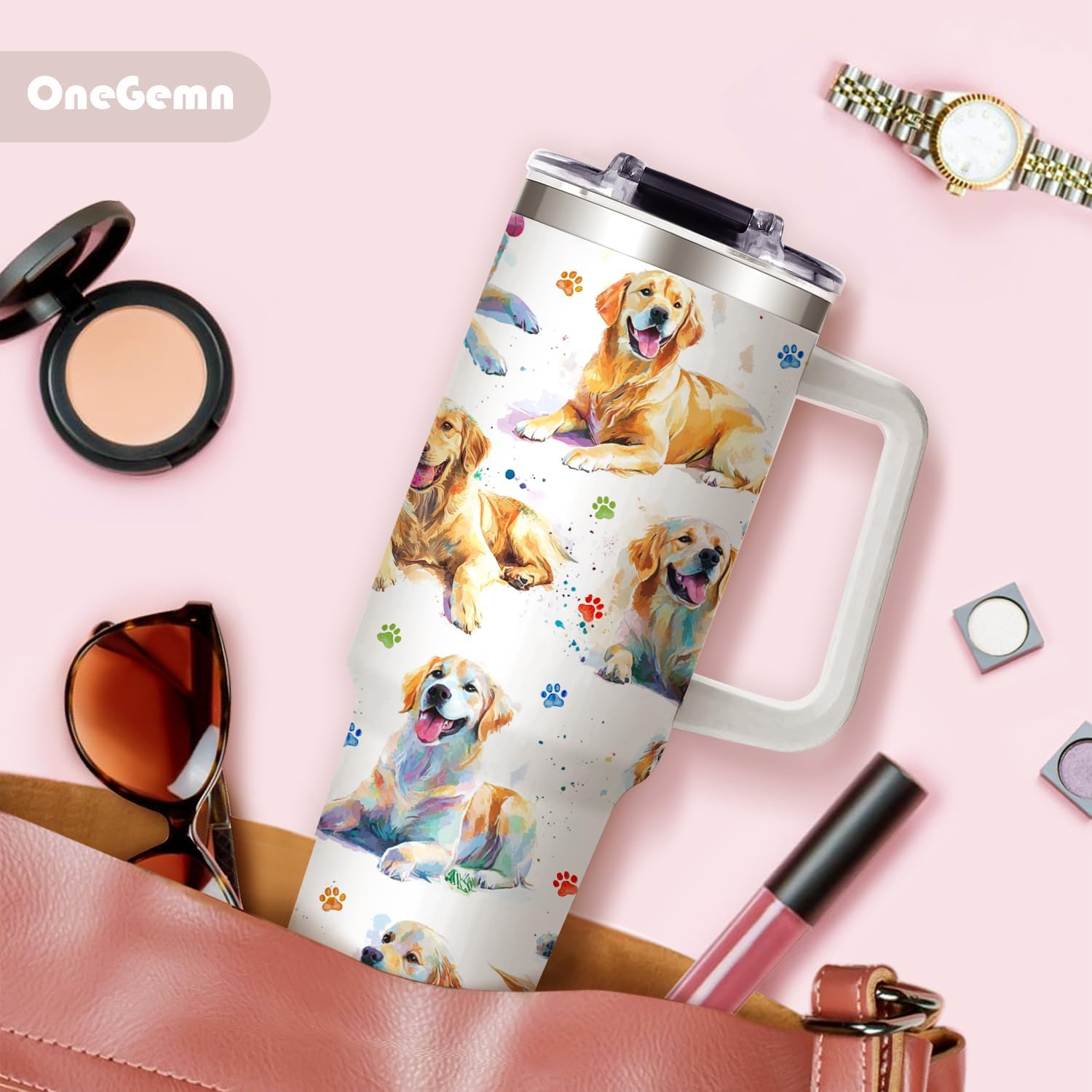 Golden Retriever Gifts for Dog Lovers,40oz Travel Tumbler Gifts for Women - Dog Mom Gift for Dogs Lovers for Mothers Day , Golden Retriever Dogs Gift for Her Birthday, Christmas Thank you Present - Image 3