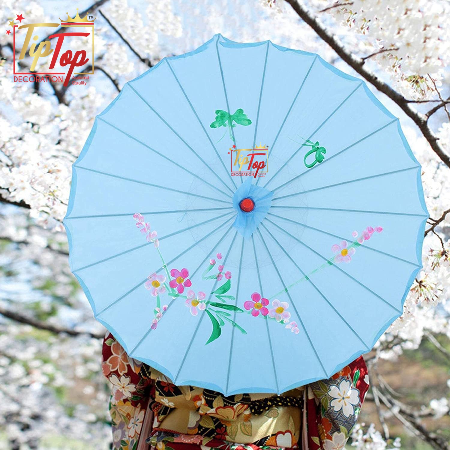TIPTOP DECORATION Parasol Japanese Traditional Umbrella (33 Inch) (Authentic) (Handmade) (1 Piece) (Light Blue) 4