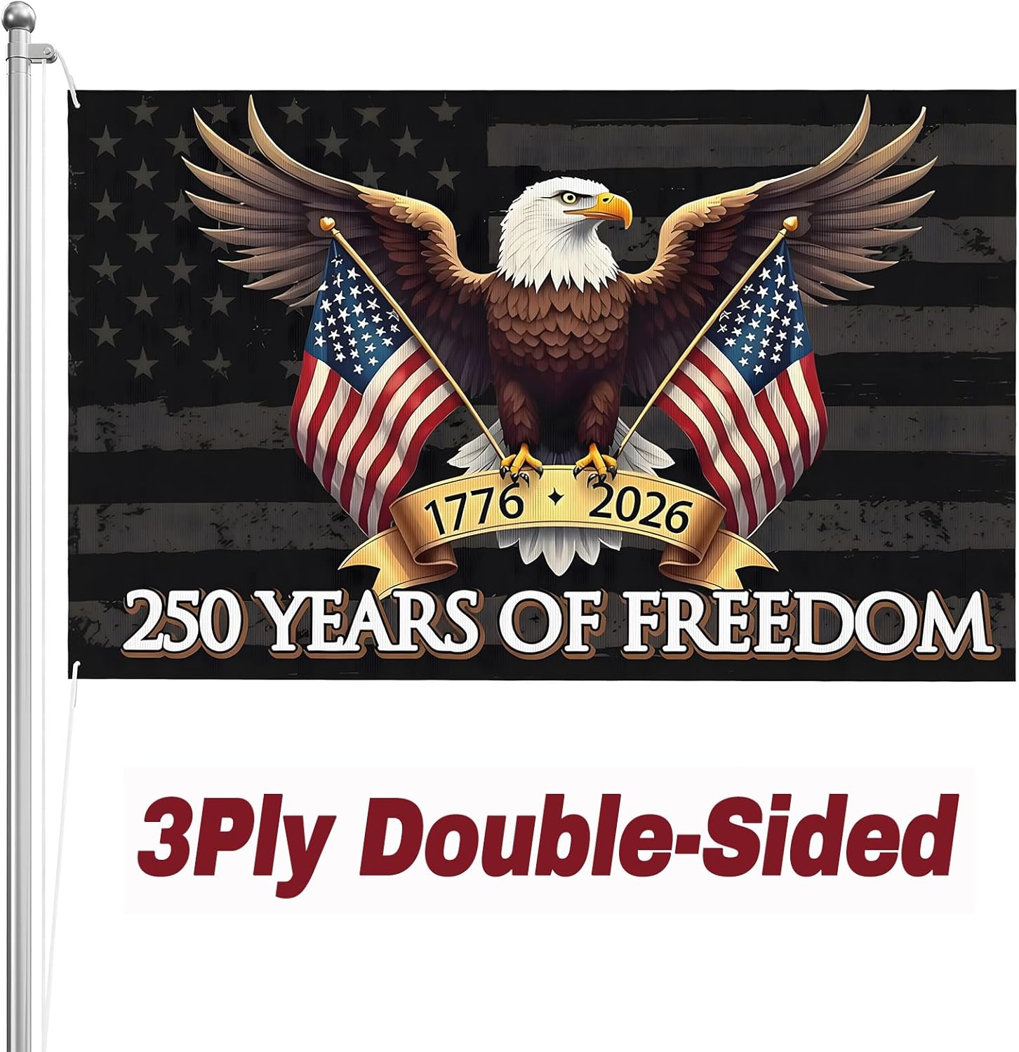 250 Anniversary USA Flag, 3x5 Ft 3-Layer Double-Sided Print & Fade Resistant & Reinforced Brass Grommets, 1776-2026 USA 250 Years of Freedom Flag