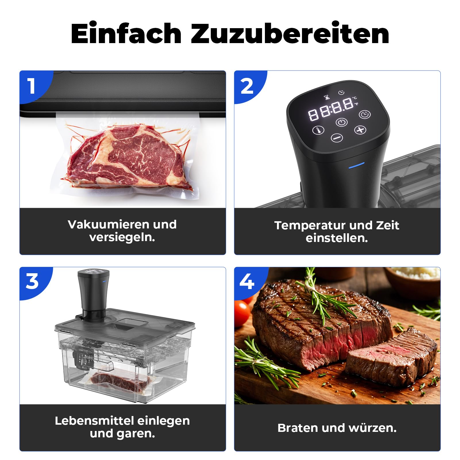 Sous Vide Garer Stick 1000W Präzisionskochtopf Immersion Zirkulator Mit Reservierungsfunktion, 360° Wasserzirkulation Sous Vide für die Küche