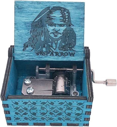 KYHSOM Caja de música de madera para tallar, Piratas del Caribe (Capitán Jack), caja de música de manivela para cumpleaños, Navidad, día de San