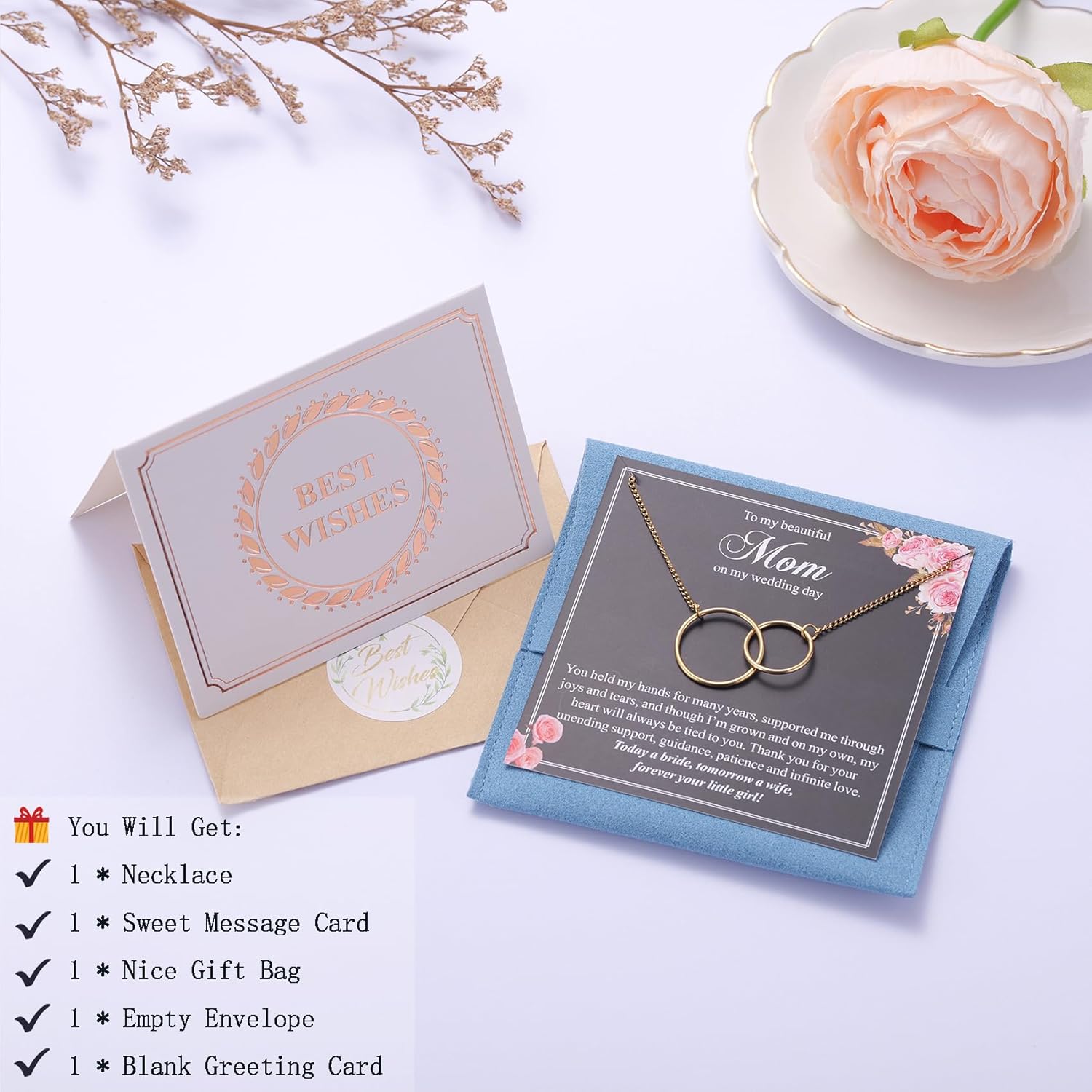 Ralukiia Mother of the Bride Necklace from Daughter – To My Beautiful Mom on My Wedding Day, Interlocking Circles Necklace with Message Card, Wedding Day Gift for Mom - Image 5