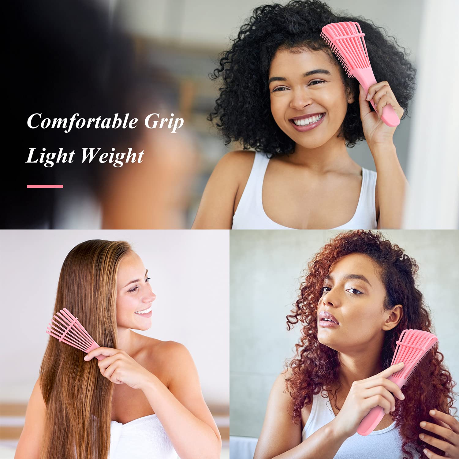 Cepillo para desenredar el cabello, cepillo desenredante para adultos y niños, juego de peines para cabello rizado rizado y ondulado, para cabello húmedo y seco, afroamericano tipo 3a-4c, agarre