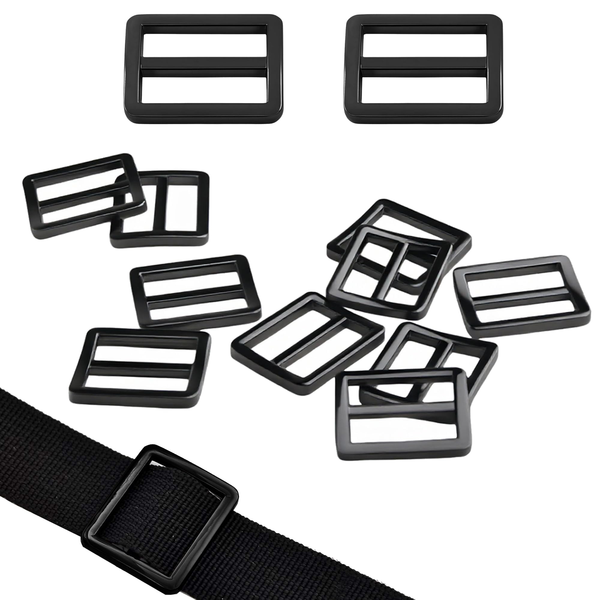 RiseDirectly 12-Pack 1 Inch Gunmetal Tri Glide Metal Buckles, Zinc Alloy Slider Belt Strap Adjuster for Bag Straps Dog Collar, Anti-Slip Webbing Strap Buckles (Gunmetal)