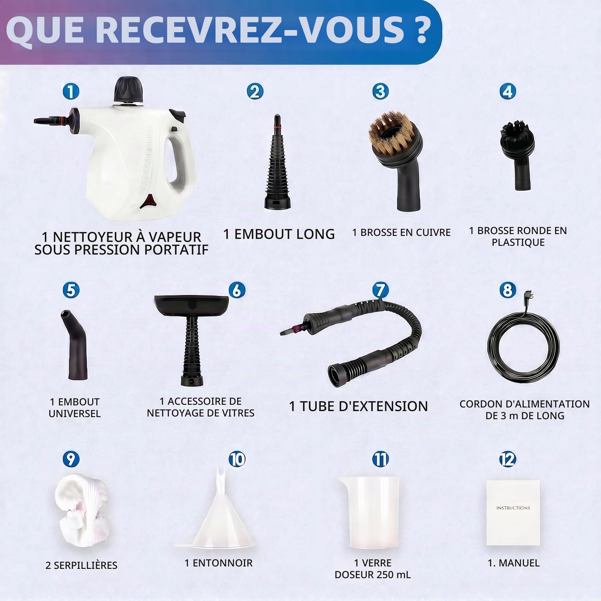 Nettoyeur Vapeur Portable 450ml éLectriques Nettoyeur Vaporisateur Appareil Vapeur Nettoyeur Vapeur a Main Haute Pression Professionnel Canapé Vitre Voiture Meuble Salle de Bain FenêTre Tapis