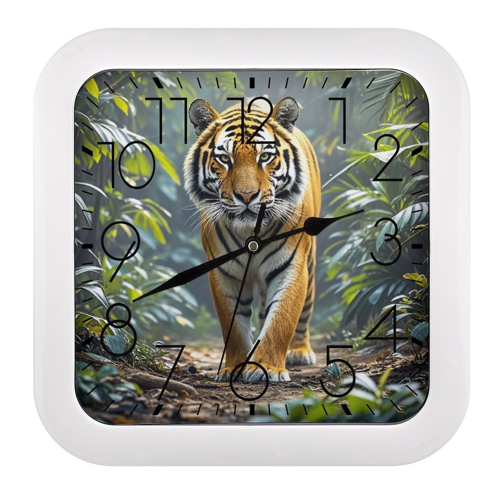 LZQPOEAS Tropical Tiger Wall Clock Fashionable Versatile Silent Wall Clock Simple Elegant Non Ticking Analog Clocks Easy to Install Square Modern Clocks for Home Decoration