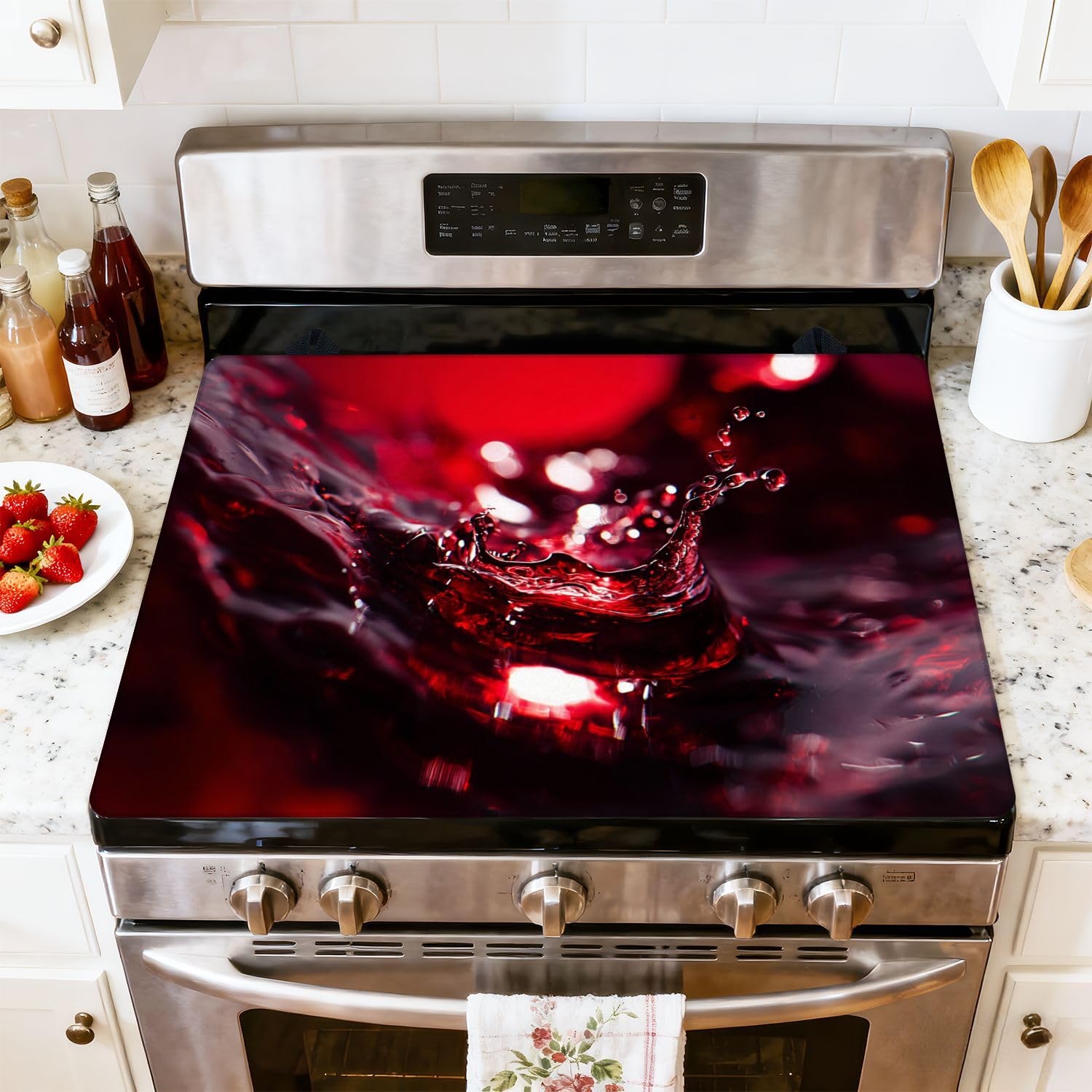 Stove Top Cover for Electric Stove Red wine Heat Resistant Glass Cooktop Protector Flat Top Oven Cover Mat Prevent Scratching 28" x 20"
