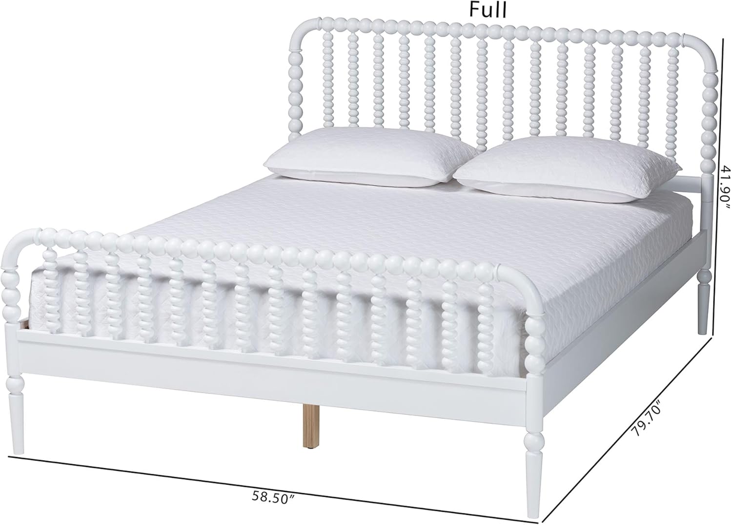 Baxton Studio Lucera Bobbin Wood Platform Bed, Full, White