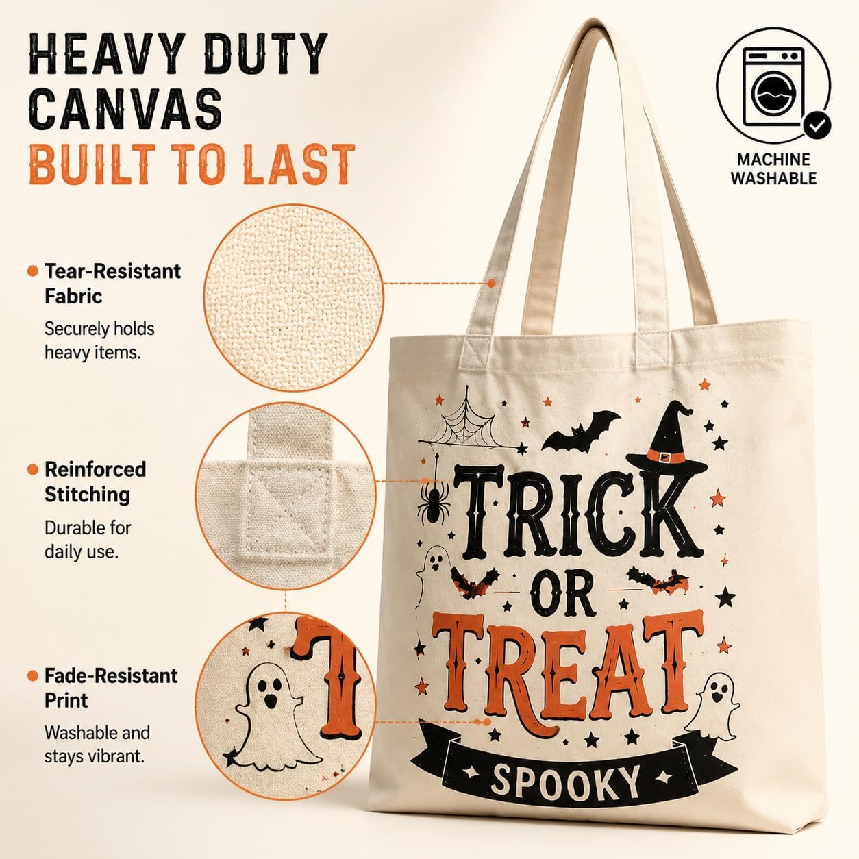 Spooky Aesthetic Halloween Tote Bag Trick Or Treat Bag For Women Polyester image 4