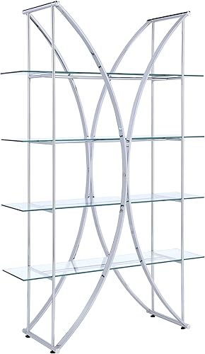Coaster Home Furnishings - Larson - Metal y Vidrio - Estantería con 4 estantes con detalles cromados - Contemporáneo - Oficina en casa - 73 pulgadas