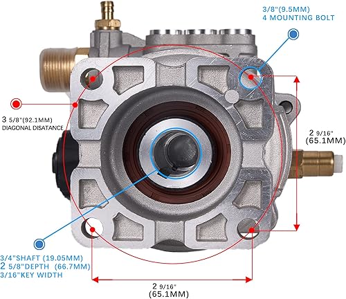Miniatura 3 de Bomba de lavado a presión horizontal de eje de 3/4 pulgadas - 2600-3000 PSI @ 2.5 GPM - Bomba OEM de ingeniería original para Honda Simpson Ryobi,