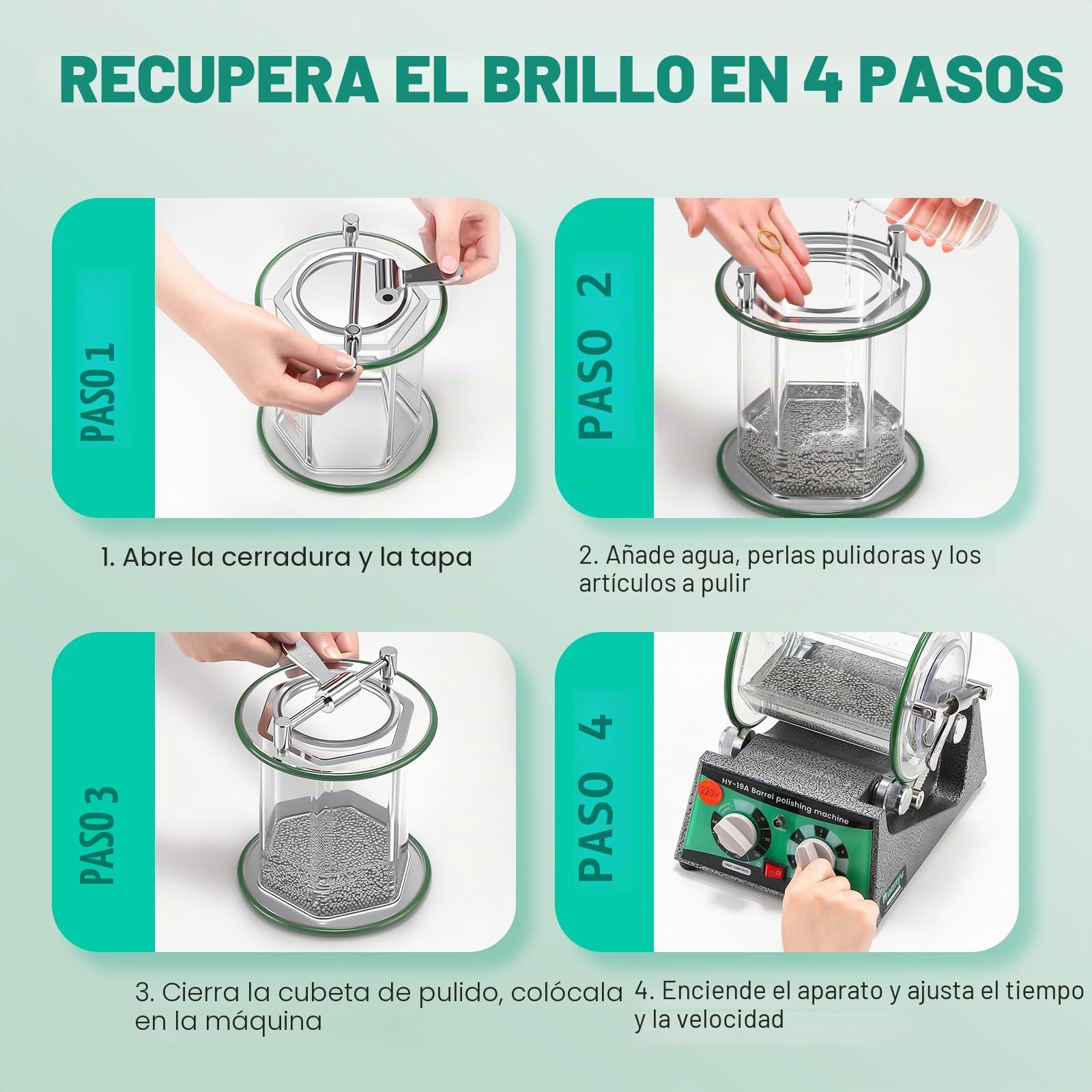 Huanyu Pulidor de la joyería 5kg Capacidad Barril Tumbler Pulidor Rotary Tumbler Máquina de pulido de barril con 450g perlas de pulido