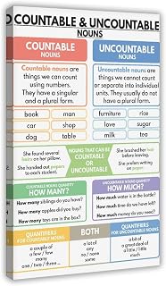 Countable And Uncountable Nouns, Grammar Explanation, And Part of Speech Education (5) Poster Frame 24x36inch
