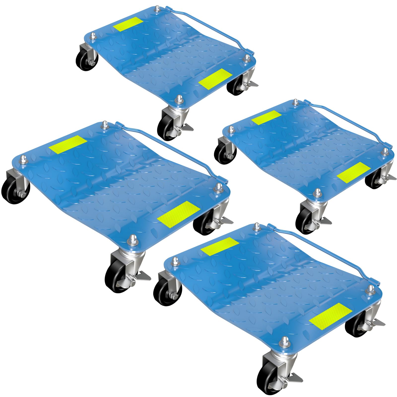 LARBANKE Juego de 4,2722 kg de carrito de estaca para neumáticos con cinta reflectante, carro de vehículo resistente con ruedas y asa bloqueables, para movimiento de automóviles, reparación de