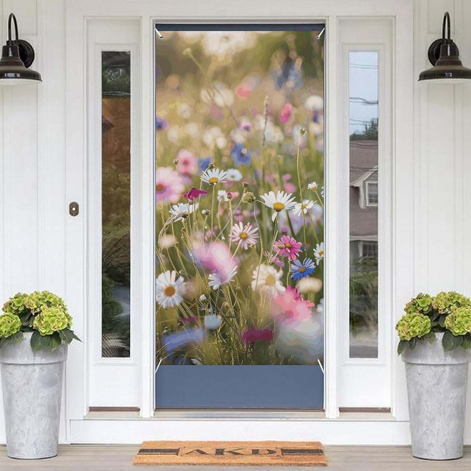 KLOPH Door Cover Decoration Welcome Door Banner Porch Sign Photo Background Doors Curtains for Doorway Privacy Window Curtain Flowers in The Field Porch Cover Indoor Outdoor Decor 70.9x35.4in