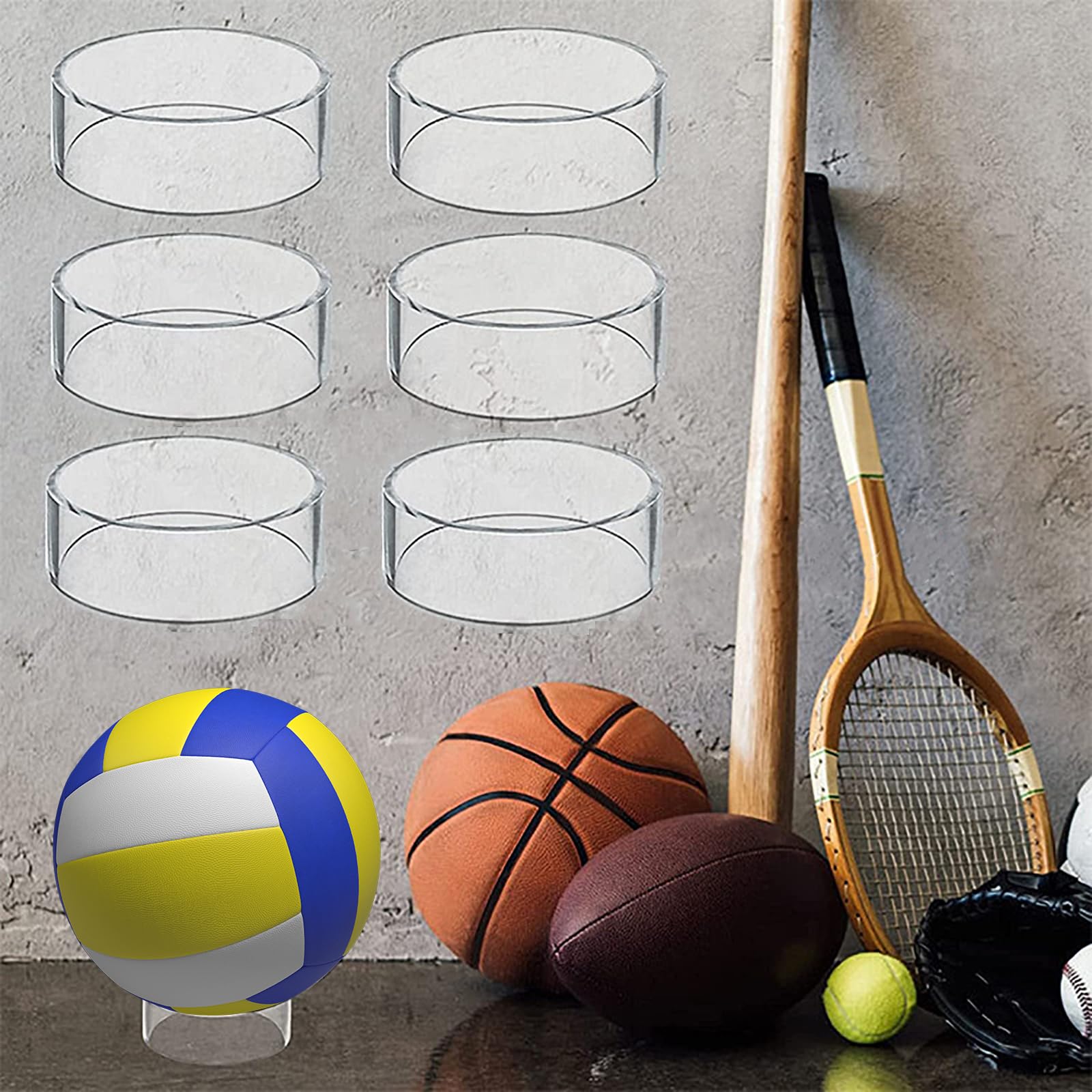 Supporto per Sfere Supporto, 6 Pezzi Espositori in Acrilico Trasparente Contenitore, per Esporre Pallacanestro, Calcio e Pallavolo