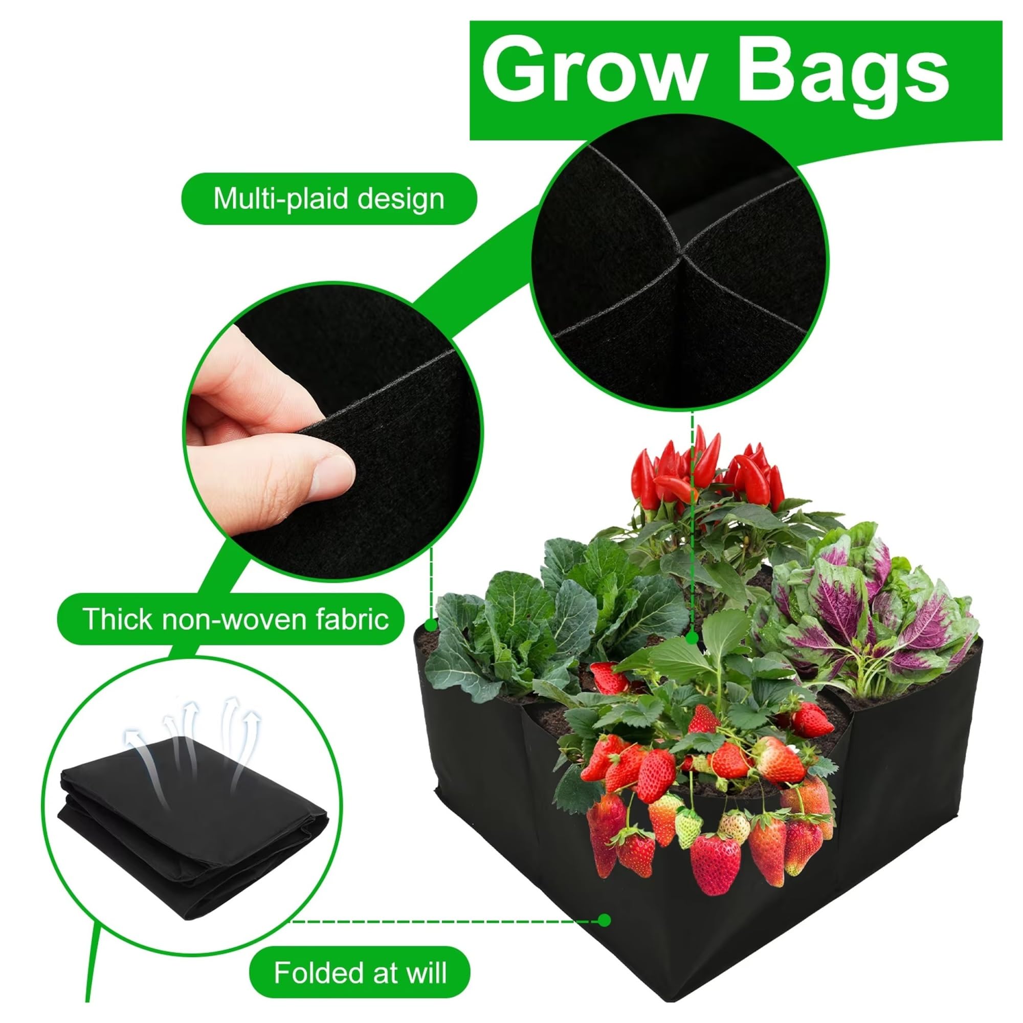 Bolsa for plantar en jardín, 4 Uds., con diseño de rejilla múltiple, bolsa cultivo fieltro for verduras, tomates y patatas, maceta rectangular for vivero para Flores, Verduras, Frutas(60x60x30cm)