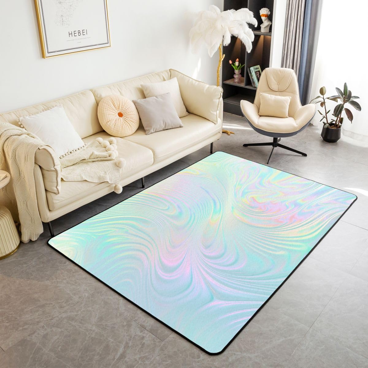 Homewish Tapis Salon 150x200cm Abstrait Tapis Sol Irisé Tapis Chambre Vagues Texture Fluide Ondulations Tourbillons Décoration D'Intérieur Dégradé Ombré Arc-en-Ciel Sarcelle