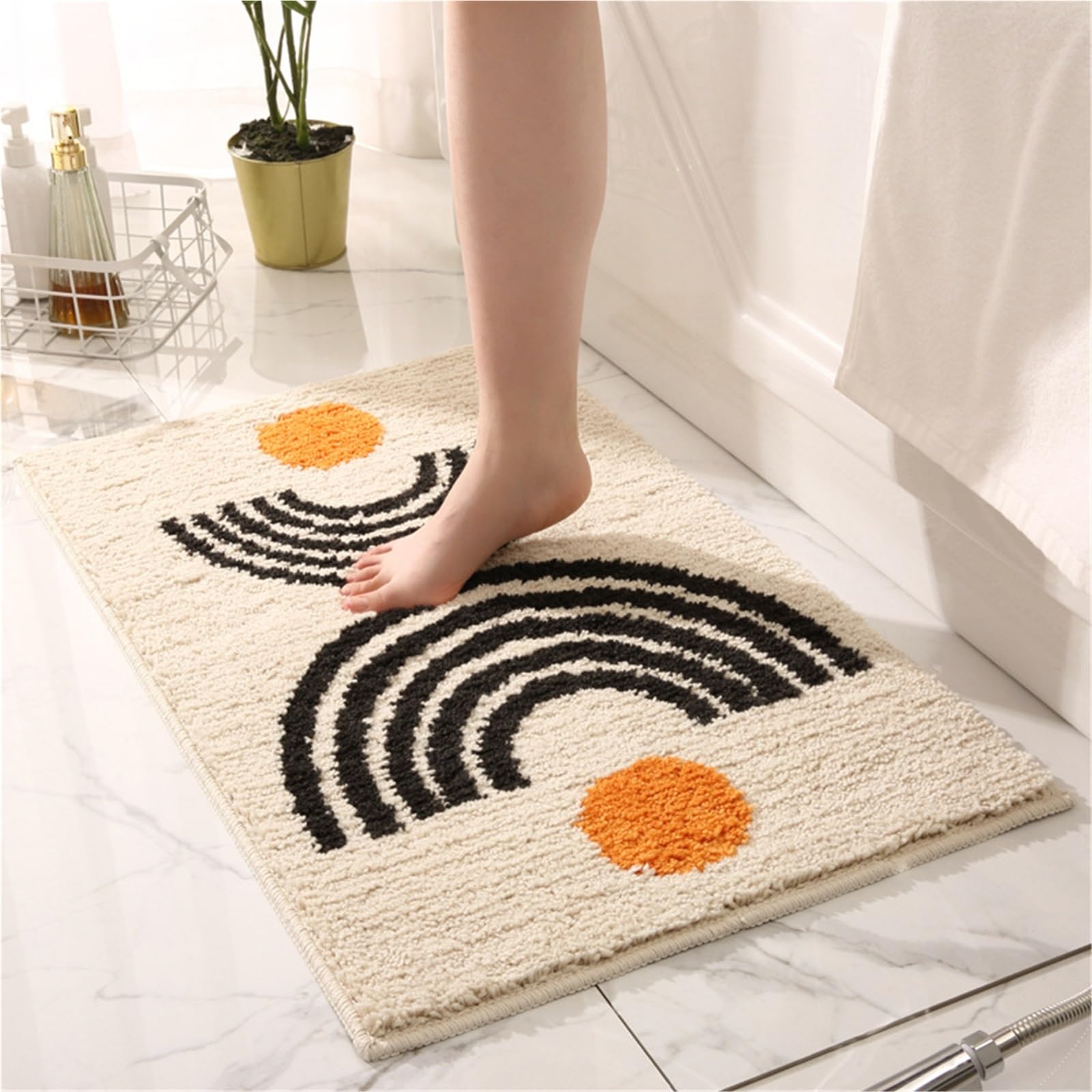 Inyahome, Tappeto da bagno in morbida microfibra, stile bohémien, morbido, lavabile, soffice (crema Yue, 40 x 60 cm)