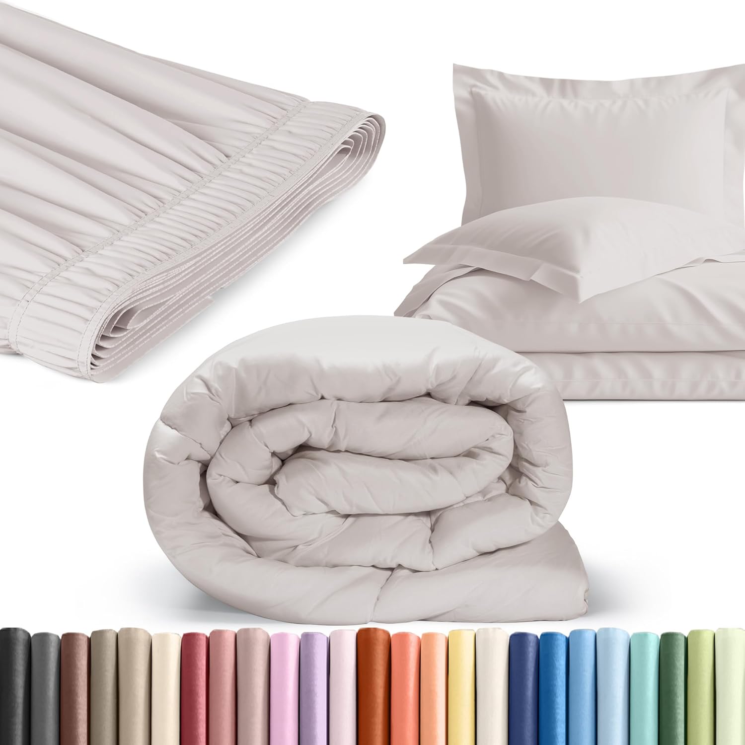 Wrap Around Dust Ruffle Bed Skirt & Comforter + Duvet Cover Bundle - Light Grey - for Twin Size Beds w/ 18 Inch Drop - Elastic Strap - Adjustable Pleated Bedskirt Fabric - For Women, Men, Kids & Teens