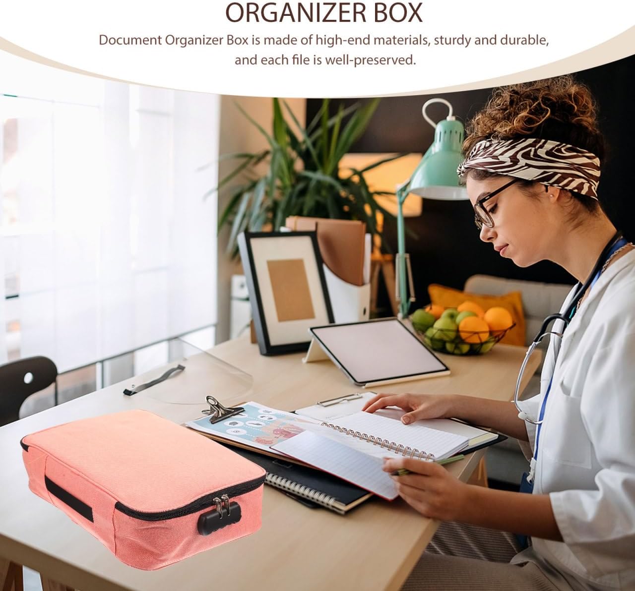 Operitacx Waterproof Fireproof Document Bag with Lock 14.4 Inch Multi-Layer Certificate Organizer for Home Office Travel Important Paper Storage