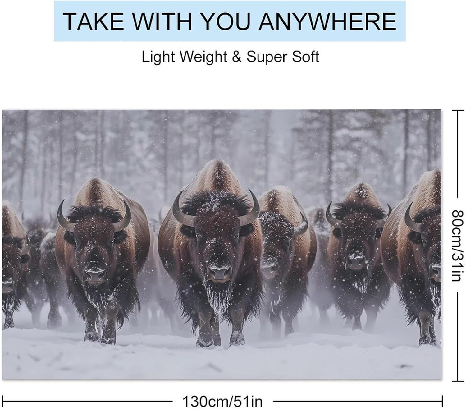 Bison in Snowy Oversized Beach Towel Soft Absorbent Pool Bath Swim Towels for Adults Travel Vacation Gifts 130x80cm