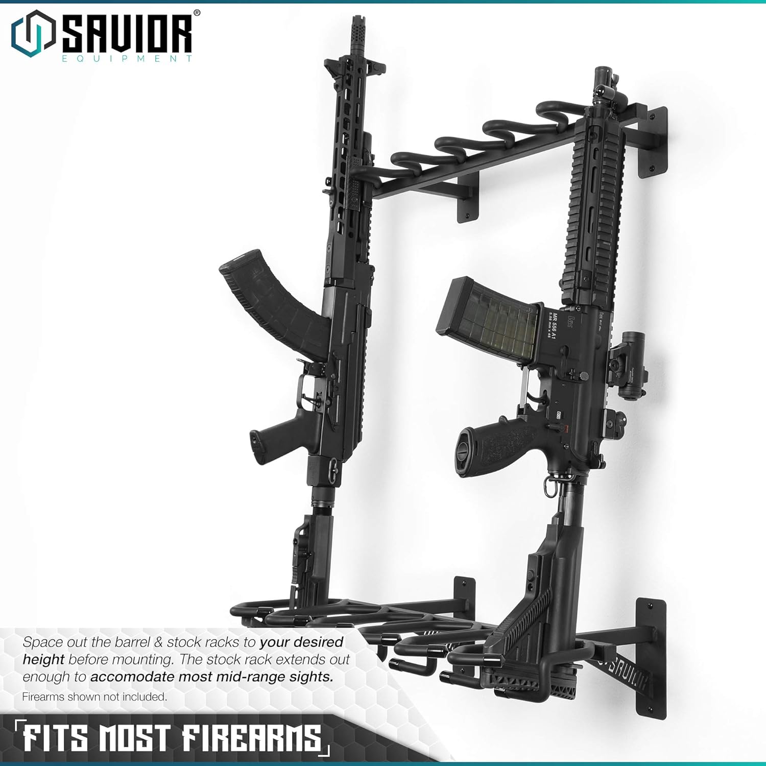 Savior Equipment Wall-Mount Rifle Rack Tactical Shotgun Carbine Firearm Free-Standing Gun Display Indoor Storage Rack - Heavy Duty Steel, 6-Slot Holds up to 150 Lbs : Sports & Outdoors