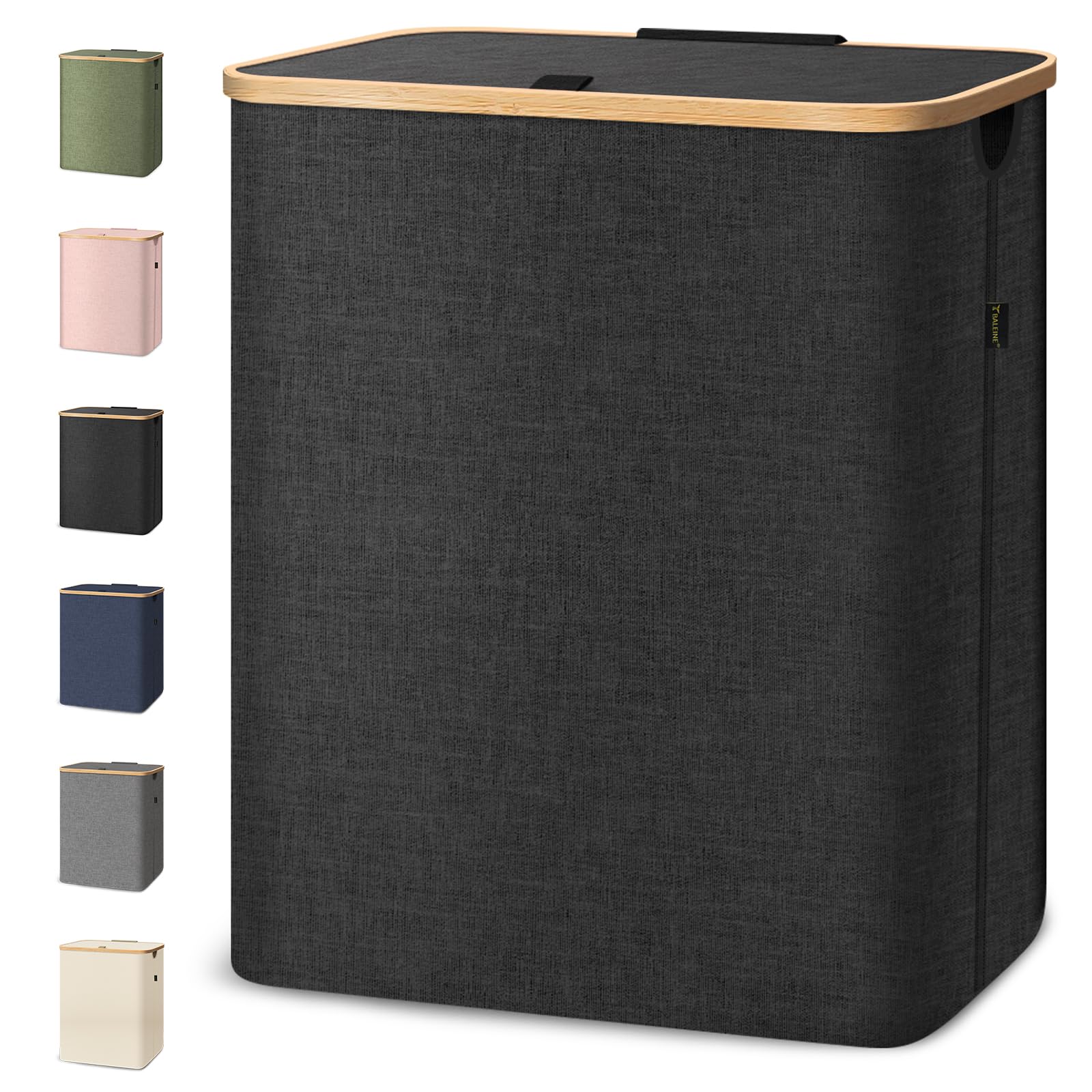 BALEINE Laundry Hamper with Lid, Tall Laundry Baskets with Bamboo Pull Handles, Large Laundry Bin with Internal Support (36 Gal/140L, Black)