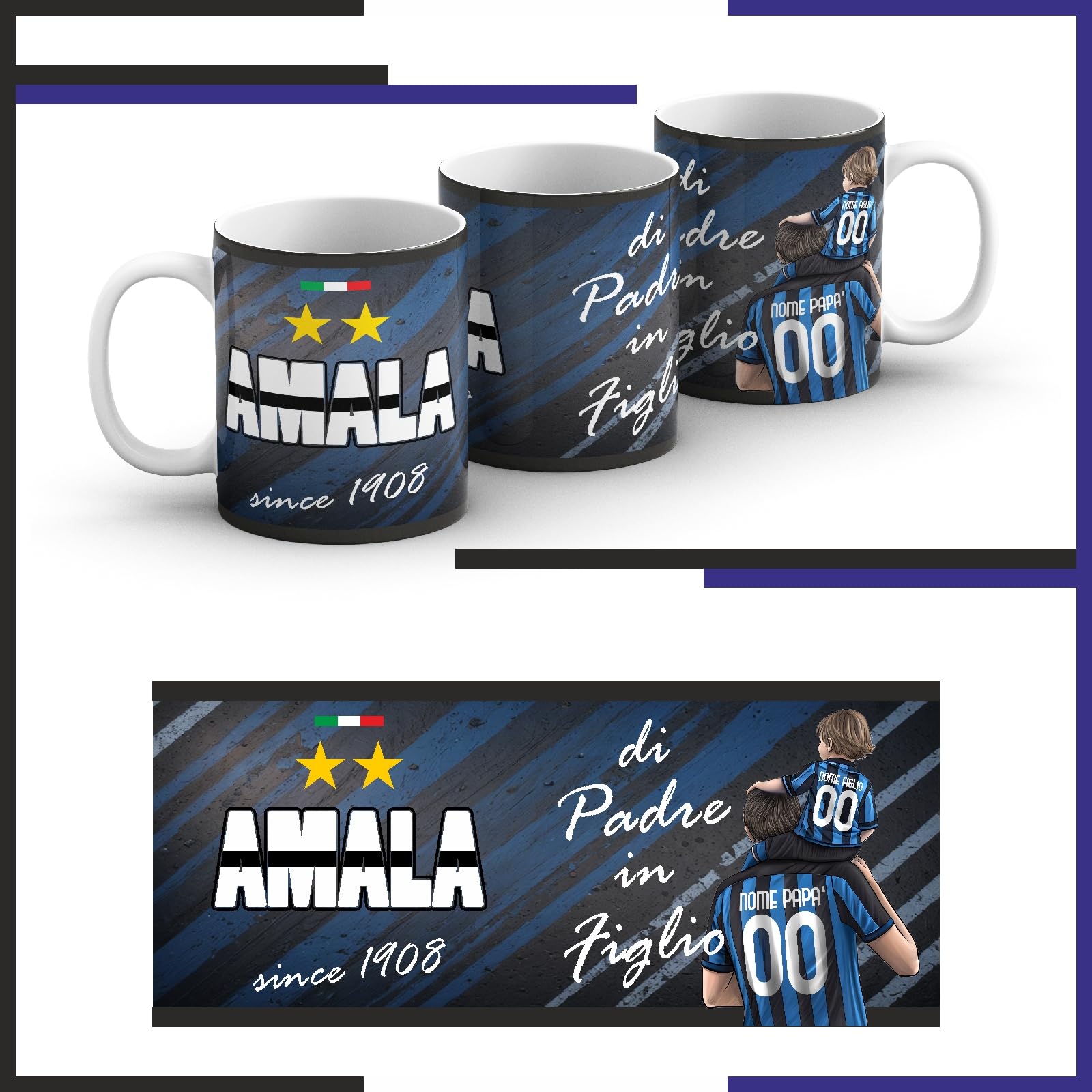Tazza Personalizzata Squadre di Calcio Tazze in Ceramica Tifosi Interisti