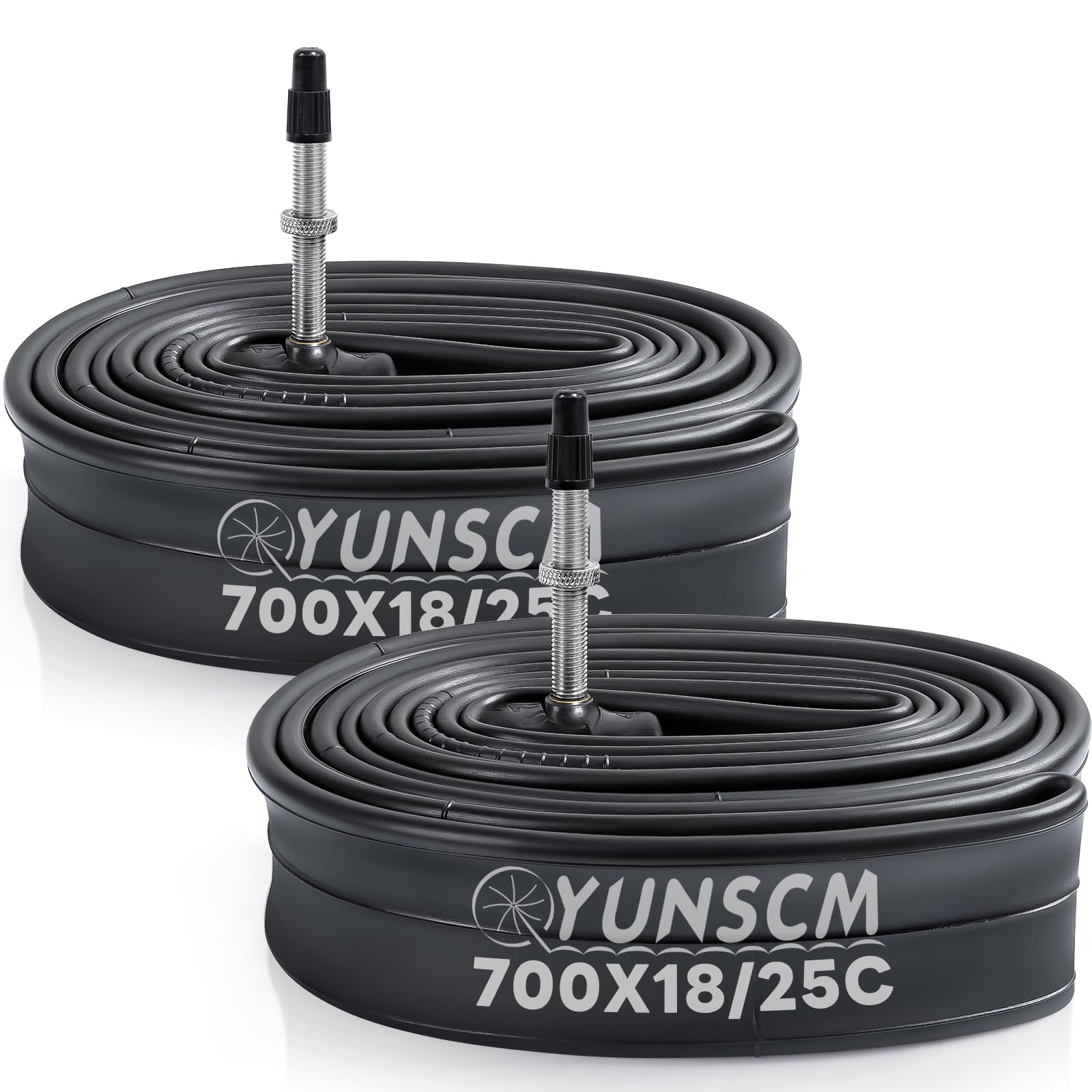 YunSCM 2 pieces, 700 23c tubes, Presta valve 1.9 inches (48 mm), 700 x 18/25c bicycle tube, applicable 700 x 18c / 700 x 23c / 700 x 25c road bike, G-273