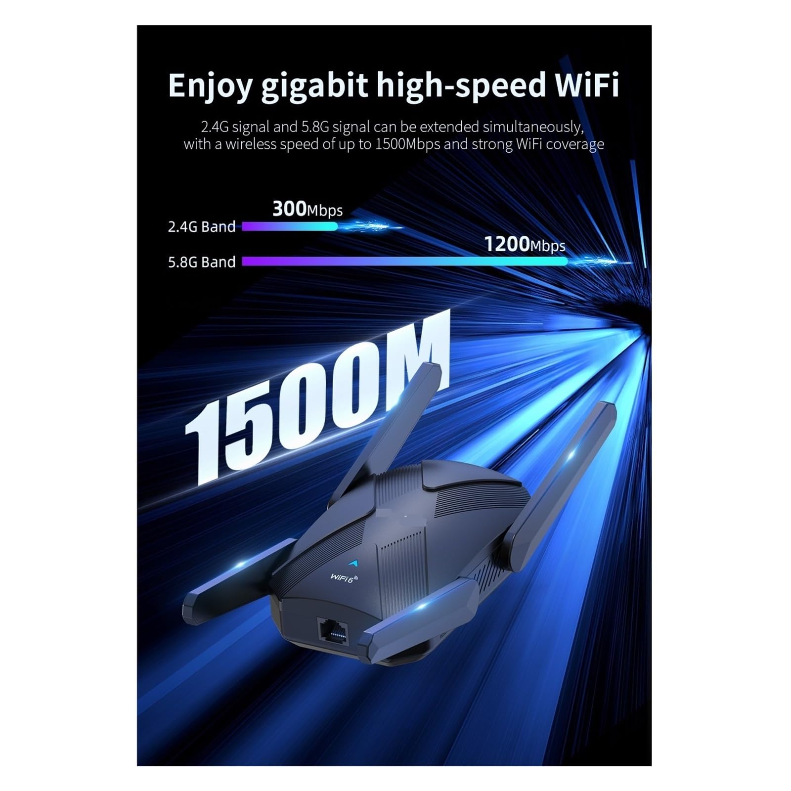 Ripetitore WiFi 6 Dual Band 2G E 5GHz, Antenna 4 * 3dBi, Segnale A Lunga Distanza, Amplificatore Di Potenza Copertura più ampia