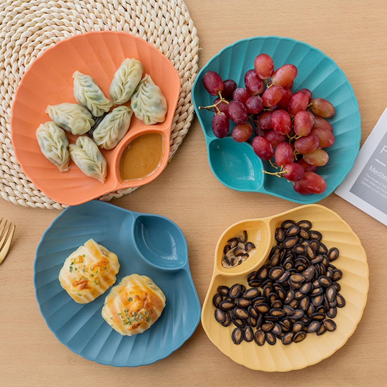  | ZOOFOX Set of 10 Chips and Dip Plates, Plastic Divided Snack Plate for Dip, Appetizers, Snacks, Veggies, Chips, Two Compartment Serving Tray Set for Party, Festival and More: Chip & Dip Sets