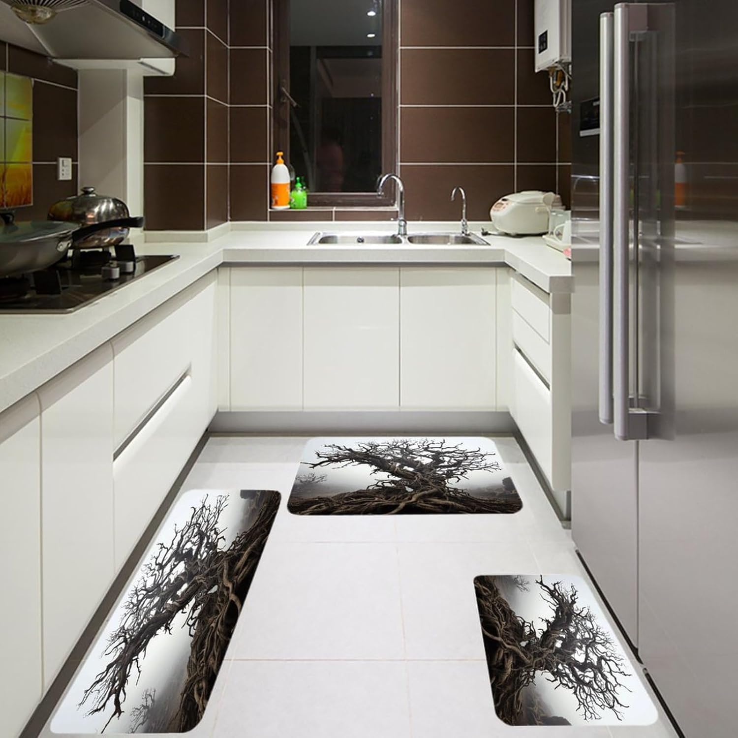 Striped Polka Dot Stars Kitchen Mat Set of 3 Waterproof Floor Mats Non-Slip Kitchen Rugs Premium Flannel Rug Heavy Duty Standing Mat for Kitchen Home Bathroom Laundry