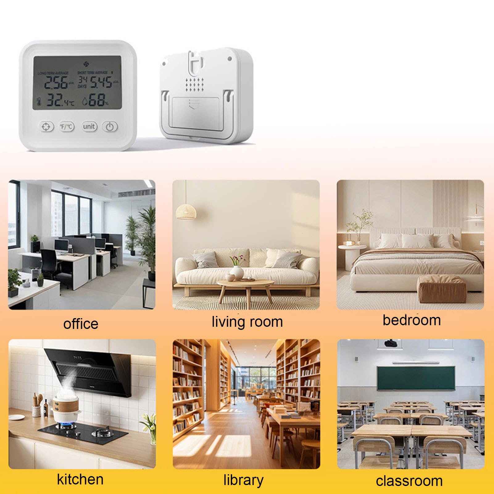 Akozon Detector de Radón Portátil Monitoreo Rápido y Preciso para el Sótano del Hogar con Temperatura Promedio a Largo Plazo Humedad Kit de Prueba 4 en 1 Instalaciones Médicas