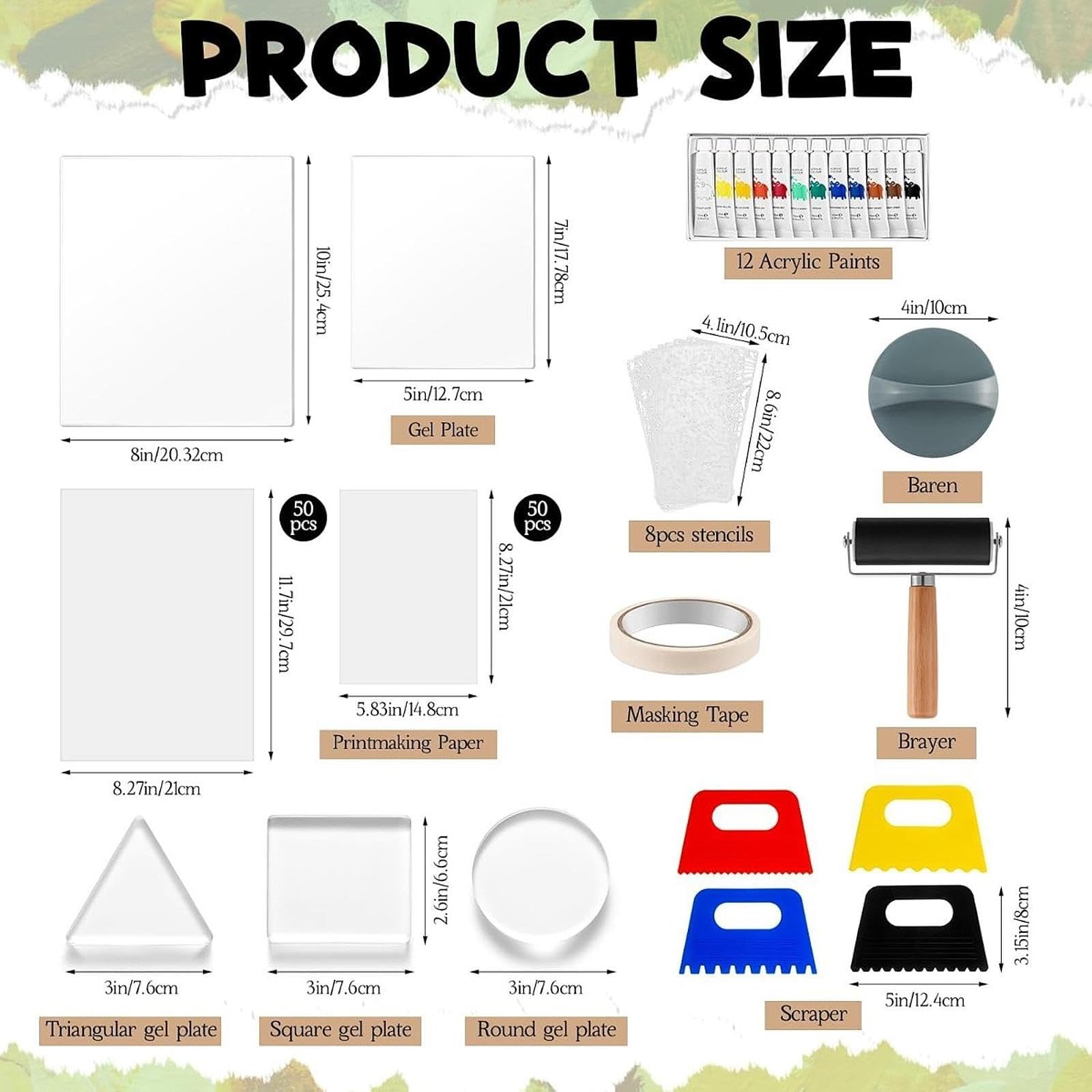 rockible Komplettes Gel-Druckplatten-Set mit Farbe und Werkzeugen, Bastelbedarf, wiederverwendbare Vorlagen für die Kartenherstellung – ideal für im